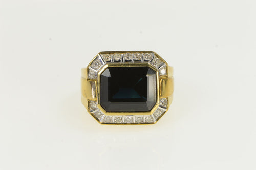 14K 12.50 Ctw Emerald Cut Sapphire Diamond Ring Yellow Gold