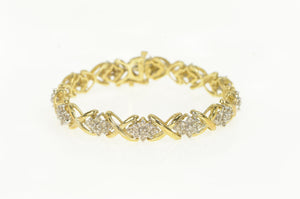 10K 4.00 Ctw Diamond Cluster X Link Tennis Bracelet 7" Yellow Gold