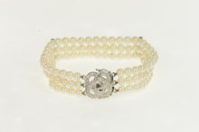 Load image into Gallery viewer, 14K 1940&#39;s Diamond Pearl Ornate Swirl Layered Bracelet 8&quot; White Gold