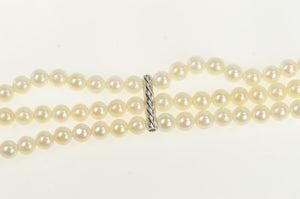 14K 1940's Diamond Pearl Ornate Swirl Layered Bracelet 8" White Gold