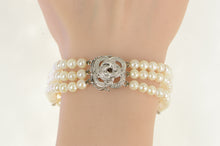 Load image into Gallery viewer, 14K 1940&#39;s Diamond Pearl Ornate Swirl Layered Bracelet 8&quot; White Gold