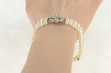 Load image into Gallery viewer, 14K 1940&#39;s Diamond Pearl Ornate Swirl Layered Bracelet 8&quot; White Gold