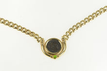 Load image into Gallery viewer, 14K Ancient Roman Coin Peridot Arrow Link Chain Necklace 15.5&quot; Yellow Gold