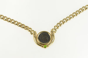 14K Ancient Roman Coin Peridot Arrow Link Chain Necklace 15.5" Yellow Gold