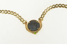 Load image into Gallery viewer, 14K Ancient Roman Coin Peridot Arrow Link Chain Necklace 15.5&quot; Yellow Gold