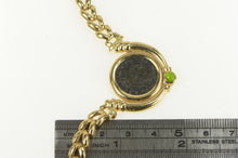 Load image into Gallery viewer, 14K Ancient Roman Coin Peridot Arrow Link Chain Necklace 15.5&quot; Yellow Gold