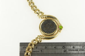 14K Ancient Roman Coin Peridot Arrow Link Chain Necklace 15.5" Yellow Gold