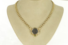 Load image into Gallery viewer, 14K Ancient Roman Coin Peridot Arrow Link Chain Necklace 15.5&quot; Yellow Gold