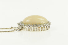 Load image into Gallery viewer, 18K Oval Coral Cabochon Diamond Halo Clasp White Gold