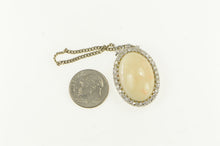 Load image into Gallery viewer, 18K Oval Coral Cabochon Diamond Halo Clasp White Gold