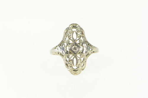 18K Art Deco Filigree Diamond Ornate Engagement Ring White Gold