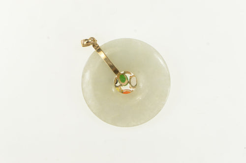 14K Jadeite Palm Tree Cluster Tropical Motif Pendant Yellow Gold