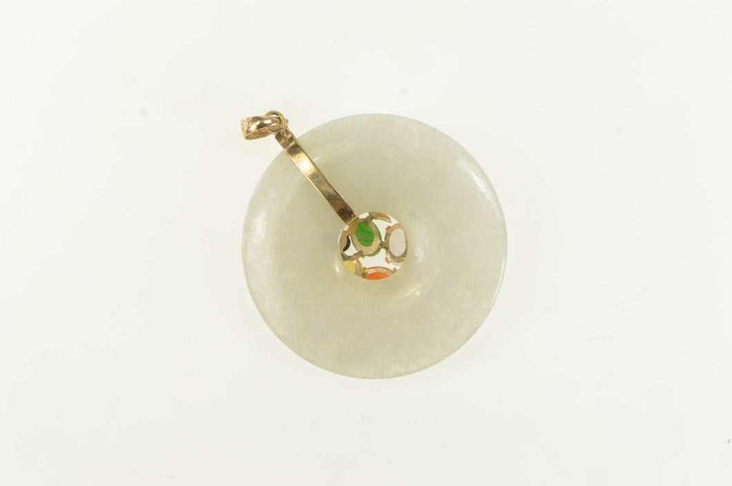 14K Jadeite Palm Tree Cluster Tropical Motif Pendant Yellow Gold