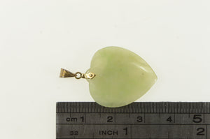 14K Heart Jade Vintage Love Symbol Carved Stone Pendant Yellow Gold