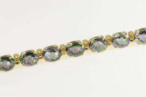 14K Oval Faceted Mystic Topaz Statement Bracelet 6.25" Yellow Gold