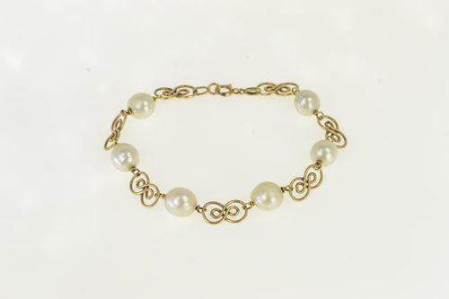 14K Pearl Vintage Swirl Vintage Statement Bracelet 7.75