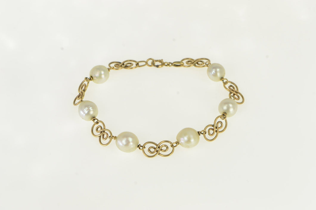 14K Pearl Vintage Swirl Vintage Statement Bracelet 7.75