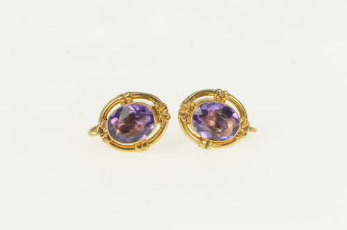 14K Victorian Amethyst Flower Screw Back Earrings Yellow Gold