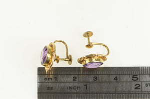 14K Victorian Amethyst Flower Screw Back Earrings Yellow Gold