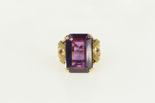 10K Emerald Cut Amethyst Elaborate Cocktail Ring Yellow Gold