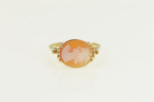 10K Carved Shell Cameo Ornate Vintage Ring Yellow Gold