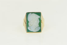 Load image into Gallery viewer, 10K Green Agate Carved Soldier Cameo Ring Yellow Gold