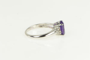 10K Oval Amethyst Diamond Cluster Accent Ring White Gold