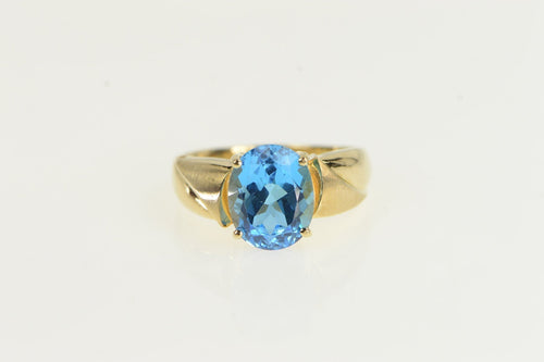 10K Oval Blue Topaz Vintage Statement Ring Yellow Gold