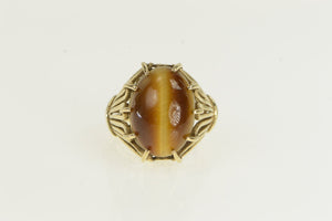 10K 1960's Oval Tiger's Eye Retro Vintage Ring Yellow Gold