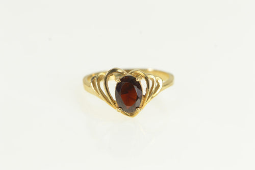 10K Oval Garnet Vintage Heart Design Ring Yellow Gold