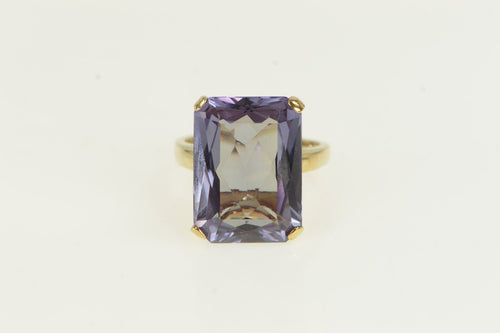 10K 1960's Radiant Cut Amethyst Solitaire Ring Yellow Gold