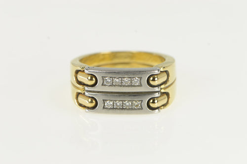 18K Pequignet Diamond Platinum Chain Ring Yellow Gold