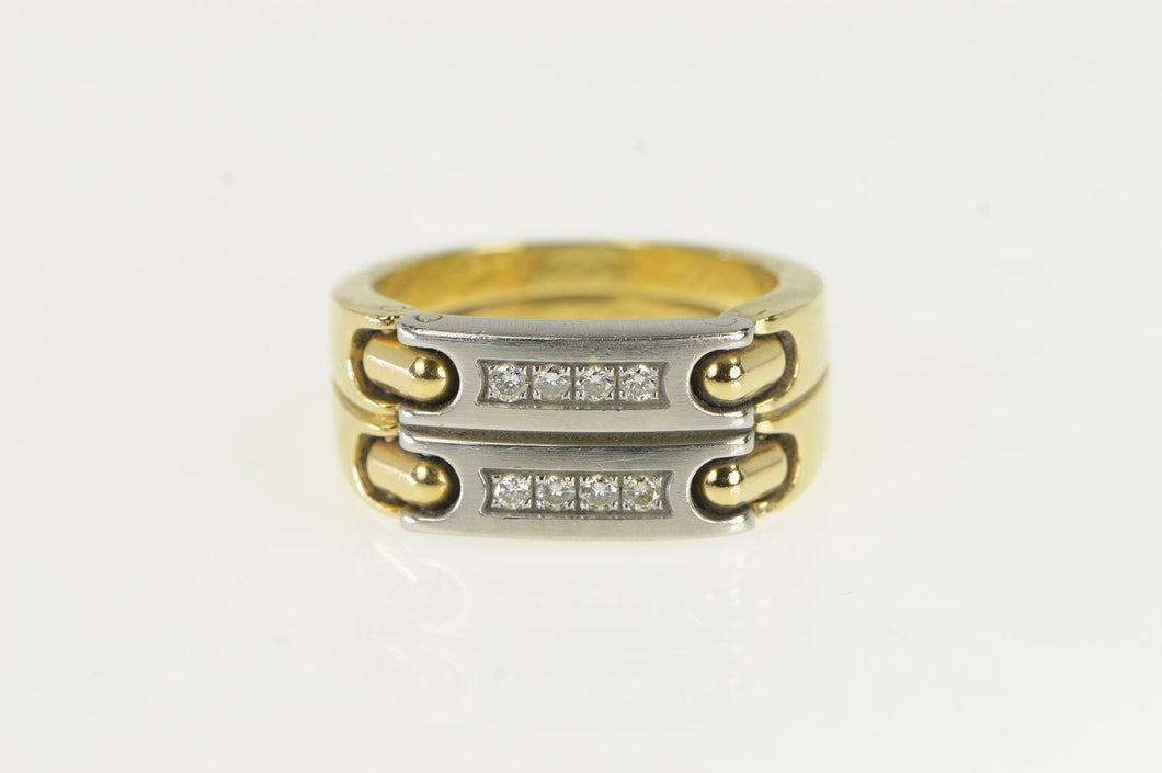 18K Pequignet Diamond Platinum Chain Ring Yellow Gold