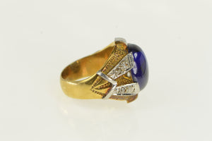 18K 1940's Oval Syn. Sapphire Diamond Ring Yellow Gold