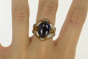 18K 1940's Oval Syn. Sapphire Diamond Ring Yellow Gold