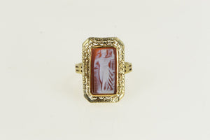 14K Ornate Carved Shell Cameo Lady Filigree Ring Yellow Gold