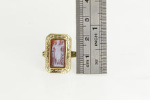 Load image into Gallery viewer, 14K Ornate Carved Shell Cameo Lady Filigree Ring Yellow Gold