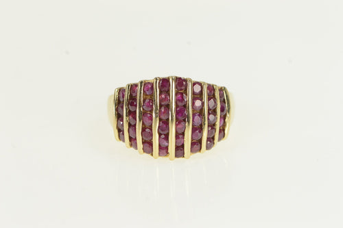 14K Round Ruby Striped Rounded Band Ring Yellow Gold