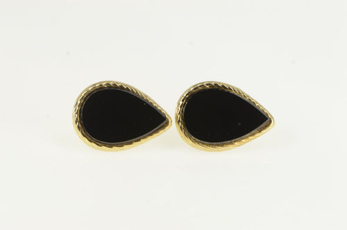 14K Pear Black Onyx Vintage Retro Stud Earrings Yellow Gold