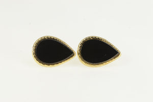 14K Pear Black Onyx Vintage Retro Stud Earrings Yellow Gold