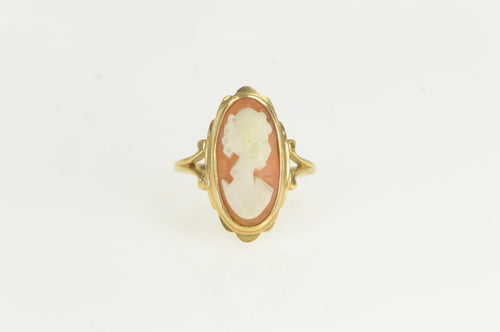 14K Oval Carved Shell Cameo Statement Ring Yellow Gold