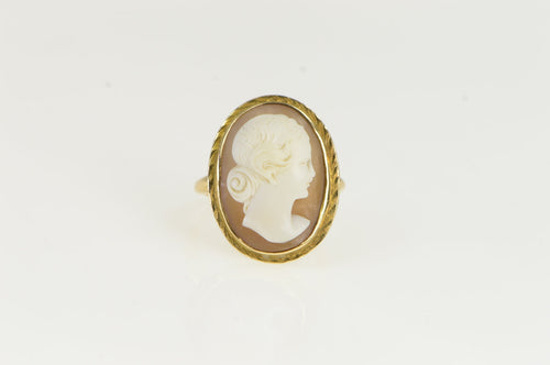 14K Oval Carved Shell Cameo Statement Ring Yellow Gold