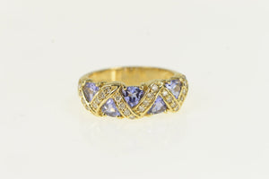 14K Tanzanite Diamond Zig Zag Band Ring Yellow Gold