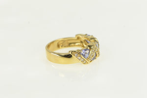 14K Tanzanite Diamond Zig Zag Band Ring Yellow Gold