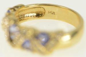 14K Tanzanite Diamond Zig Zag Band Ring Yellow Gold