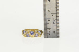 14K Tanzanite Diamond Zig Zag Band Ring Yellow Gold