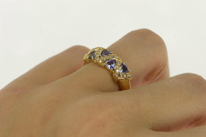 14K Tanzanite Diamond Zig Zag Band Ring Yellow Gold