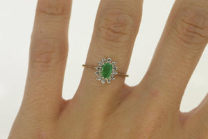 14K Oval Emerald Diamond Halo Engagement Ring White Gold