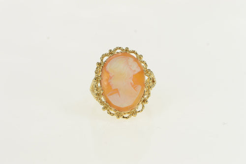 10K Carved Shell Cameo Filigree Cocktail Ring Yellow Gold