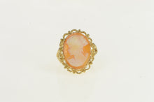 Load image into Gallery viewer, 10K Carved Shell Cameo Filigree Cocktail Ring Yellow Gold